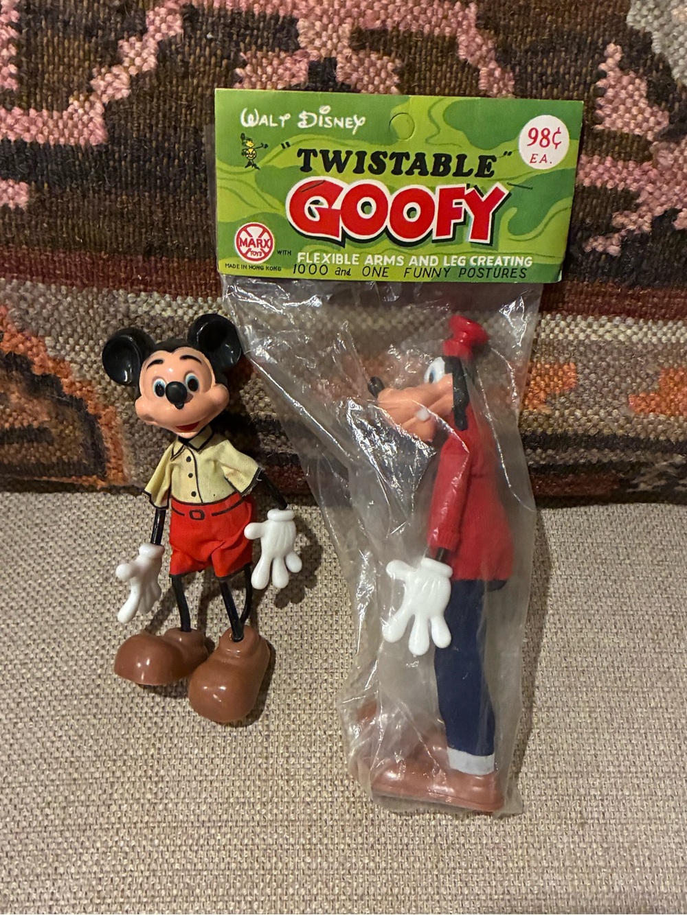 Vintage Walt Disney Goofy & Mickey Twistable Action Figures, Marx Toys